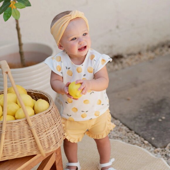Petit Lem Other - Petit Lem FIRSTS Organic Cotton 2-Piece Top Shorts Set Lemons Baby Girl 12M